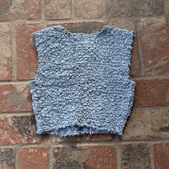 Open Edit Powder Blue Top Stretchy Smocked Cropped Sleeveless Ruched Size XS - Picture 6 of 6